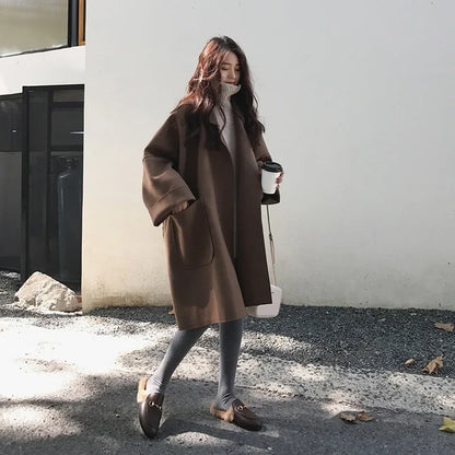 🍒Winter wool trench coat women mid to long loose and versatile simple fashion clothes oversize coat jacket smart casual outerwear women Pocket a cool Jacket