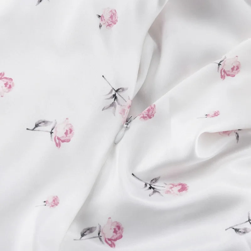 🍒White floral satin maxi dress for women casual or occasion wedding guest beach vacation outfit flower printed v-neck dress womens fashion slim fit waist short butterfly sleeve long summer wear with short sleeves high waist cute comfy casu-casion