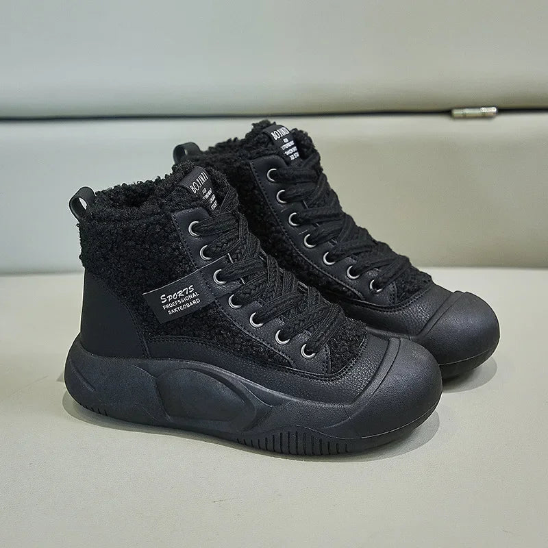 🍒Plush boots thickened sole snow boots with (Outer Fleece) comfortable wear-resistant warm thick-soled shoes for ladies trendy lace up shoes casual walking footwear for women Buy Into Bootie Beauties