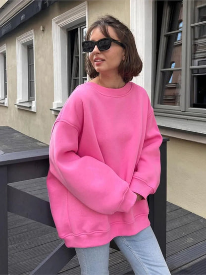 🍒 Oversize sweatshirt solid colour polar fleece tops for women o neck fashion casual wear fashionwear clothing No Sweat Sugar Free Or Sweet