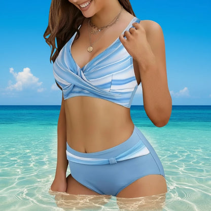 🍒V neck bikini set polka dot print swim set high waisted swim wear for women solid push up two-piece swimwear printed beach wear fashion get SET for the BEACH