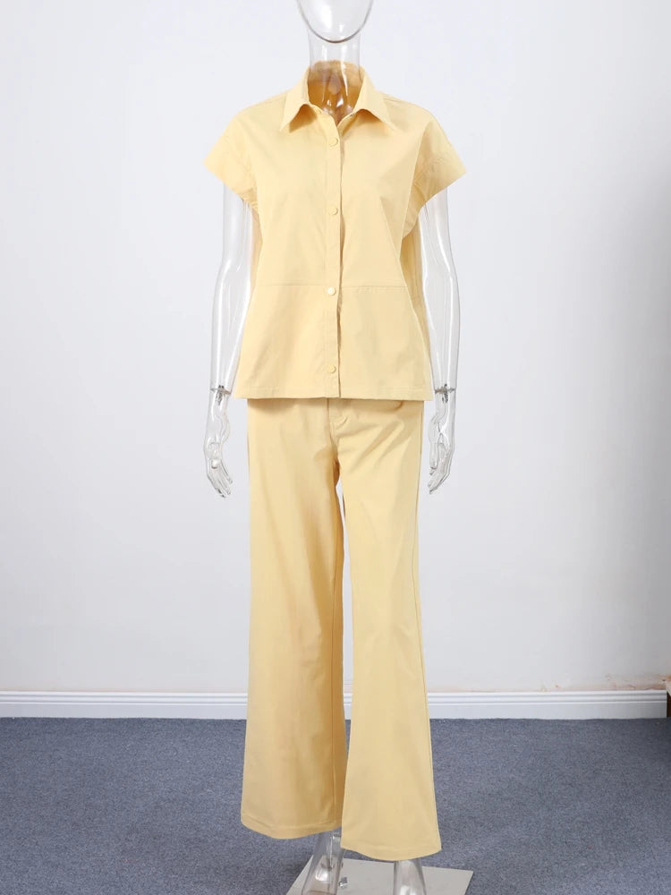 🍒Street style vest outfit with wide leg pants and short sleeve oversized jacket sets collar single-breasted waistcoat  women wide leg trousers summer casual outfits No PANTing in This SLEEVELESS