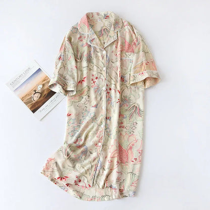 🍒Womens pyjama nightie cotton viscose comfy cardigan nightdress loose fit short sleeve nightgown floral print night wear sleep dress Comfort Cool
