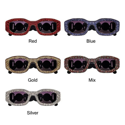 🍒Diamond polygon bling square shape sunnies for women vintage rhinestone womens Y2K eyewear summer sunglasses holiday shades Cool Crystals