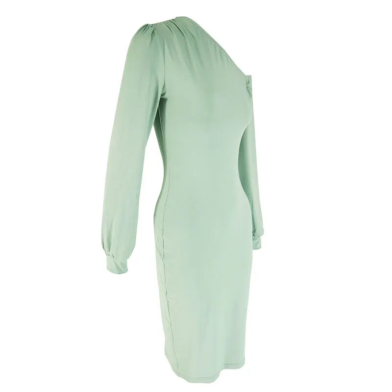 🍒Women's party dress for spring solid bodycon long sleeve one shoulder midi outfit female fashion wears occasion wear You Will Be Nuts About This Pistachio When You Crack Open Your Parcel