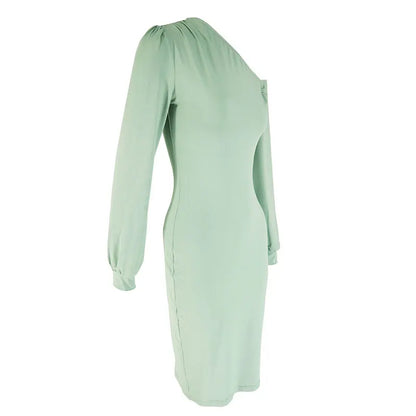 🍒Women's party dress for spring solid bodycon long sleeve one shoulder midi outfit female fashion wears occasion wear You Will Be Nuts About This Pistachio When You Crack Open Your Parcel