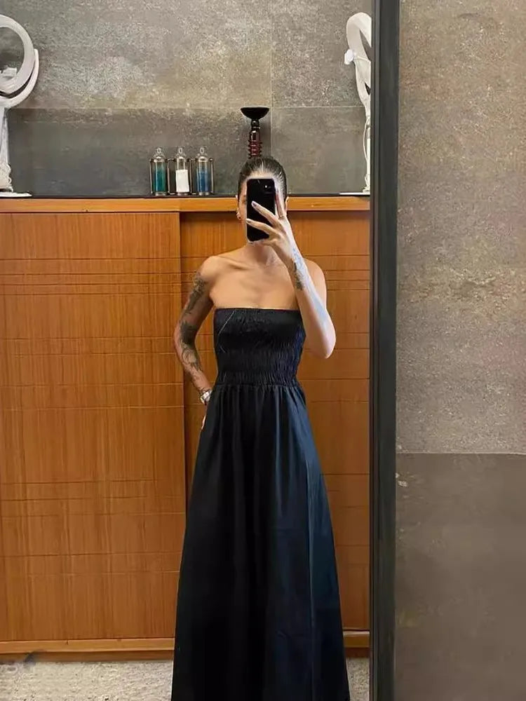 🍒Striped tube dress a line fashion maxi outfits for women trendy holiday wear beach wear striped summer clothes