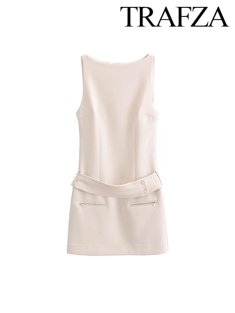 🍒Women's summer solid mini dress sleeveless round neck elegant short outfit smart casual women vintage style clothing Sweet Shortie