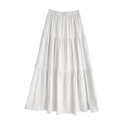 🍒High waist elastic maxi skirt long teired with ruffle stitching solid colour a-Line smart casual fashion for women clothing for all seasons A+ For This A-line