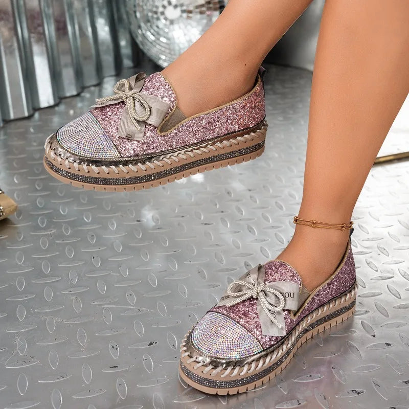 🍒Women smart casual loafer thick-Soled loafers comfortable outdoor non-slip flat shoes shiny occasion fashion slip-on Glitzy Gliders