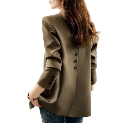 🍒Womens slim blazer spring autumn long sleeve chic office clothing notched lapel solid suit jacket female smart casual clothes  Button Up On style