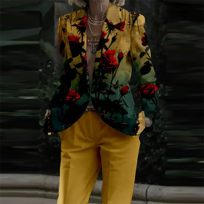 🍒Womens casual suits two piece loose pants set womens lapel long sleeve jacket and trouser set floral fashion pattern print outfit  Look Like Your On A Shoot In A Fruity Suit