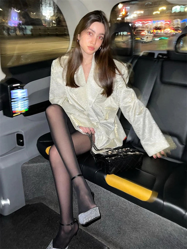 🍒Party sliver glitter three piece blazer sets for women fashion clubwear Sparkly Bra And Pants Matching set party occasion wear Get GlitZy