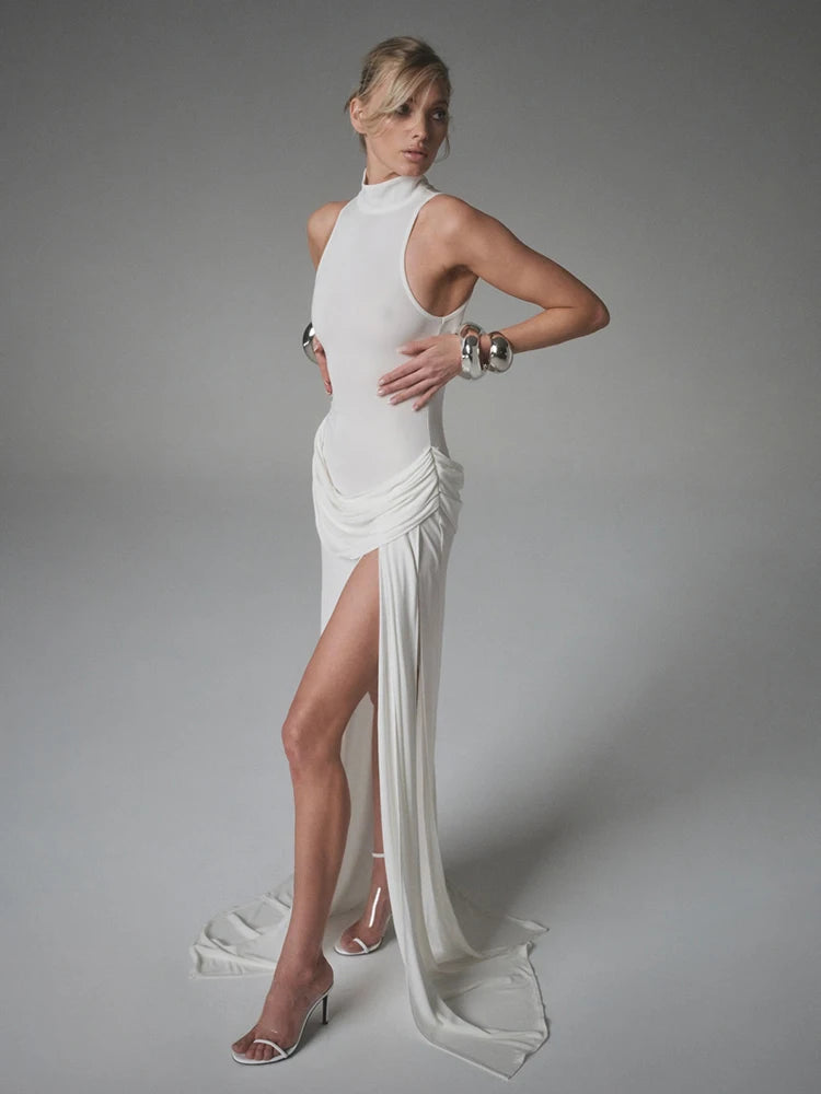 🍒Turtleneck sleeveless maxi dress waist high slit thigh slit outfit elegante for women fashion wear club party wear Dont Be A TURTLE About This NECK Turner