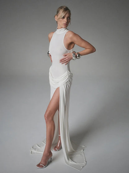 🍒Turtleneck sleeveless maxi dress waist high slit thigh slit outfit elegante for women fashion wear club party wear Dont Be A TURTLE About This NECK Turner