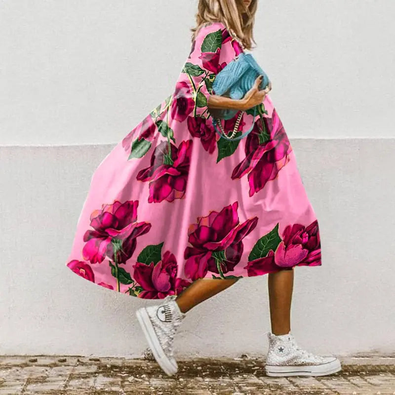 🍒Dresses for women loose colour printed fashion smart casual clothing party vacation womens bohemian beach dress