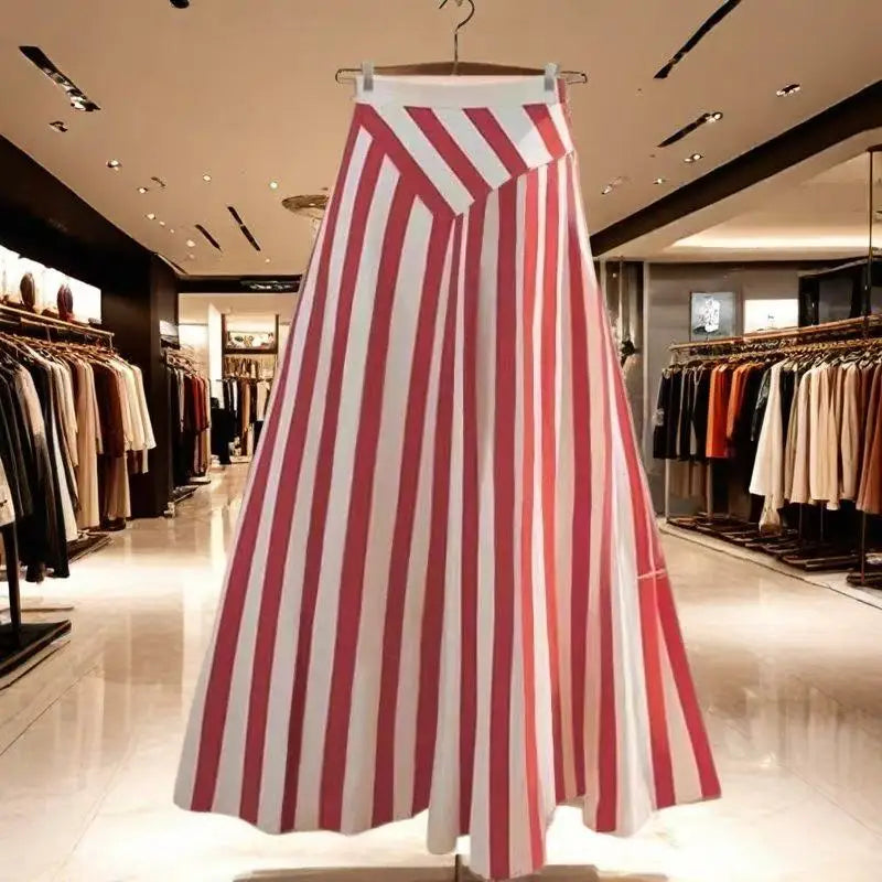 🍒French a line skirt striped high end exquisite hepburn midi skirt elegant smart casual wear women Office wear occasion wear Feel Candy In Stripes