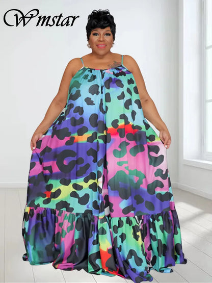 🍒Plus size animal print dress summer clothing floral outfit colourful full length smart casual women maxi dresses chiffon material a-line Animate Your Animal
