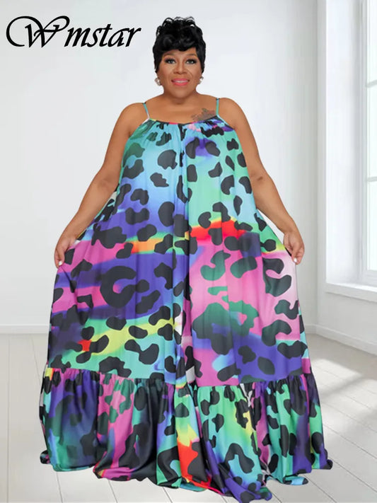 🍒Plus size animal print dress summer clothing floral outfit colourful full length smart casual women maxi dresses chiffon material a-line Animate Your Animal
