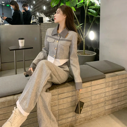 🍒Pants woman office wear and top 2 piece sets for women smart casual clothing suits spring autumn wear Everbody Suits Grey