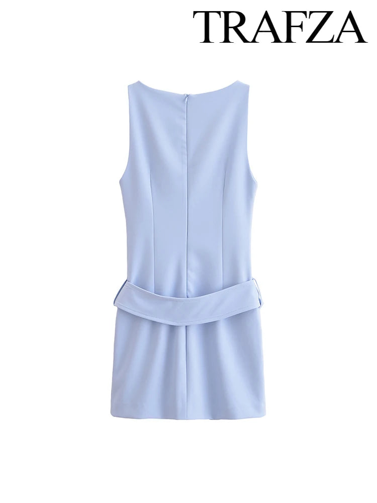 🍒Women's summer solid mini dress sleeveless round neck elegant short outfit smart casual women vintage style clothing Sweet Shortie