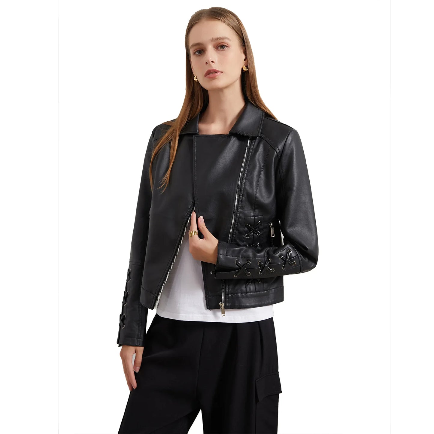 🍒Pu motorcycle jacket womens faux leather coat autumn and Winter fashion long sleeve crop outtrwear for women Get This Moto Speedy