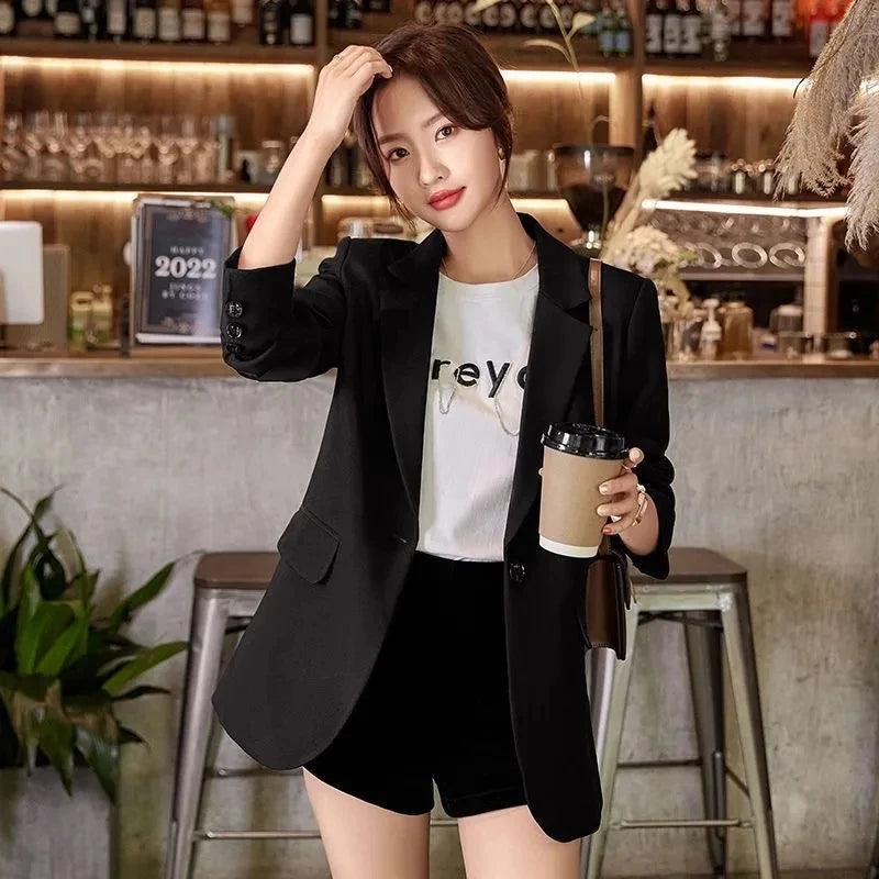 🍒Womens slim blazer spring autumn long sleeve chic office clothing notched lapel solid suit jacket female smart casual clothes  Button Up On style