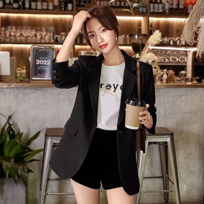 🍒Womens slim blazer spring autumn long sleeve chic office clothing notched lapel solid suit jacket female smart casual clothes  Button Up On style