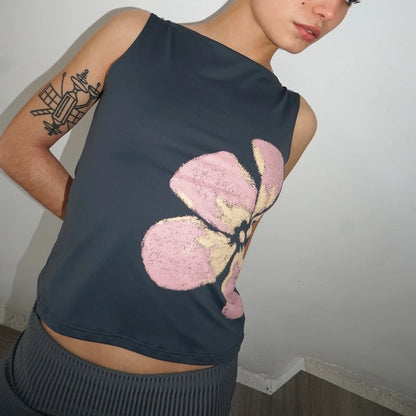 🍒Vest shirt for women summer tank top flower printed fitted crop top vintage sleeveless top fashion party club clothes