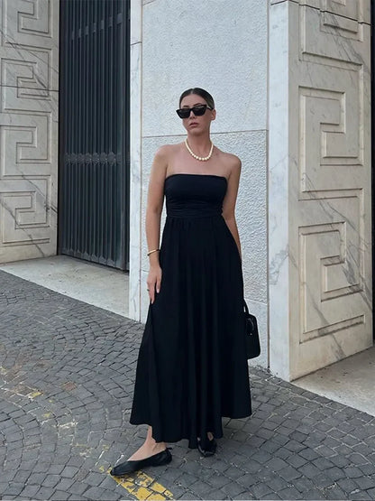 🍒Solid backless maxi dress sleeveless design elegant womens solid color outfit chic high waist club party wear occasion clothing  Currant is Black