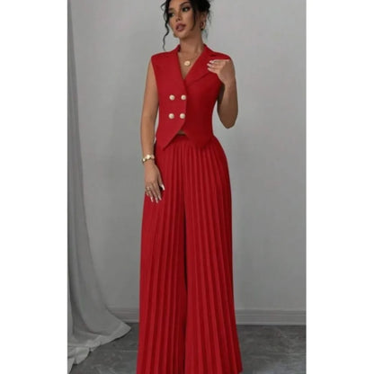 🍒Womens vest outfits cropped waistcoat plus trousers two piece set formal spring summer fashion retro wide-leg pleated pants and slimming sleeveless cropped vest occasion wear  smart casual Invest In A Vest Set
