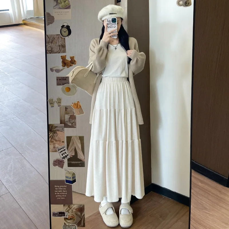 🍒Women's knitted skirts high waisted long loose soft a-line fashion tiered midi skirt outfit casual preppy style clothing  Ease Into Jersey