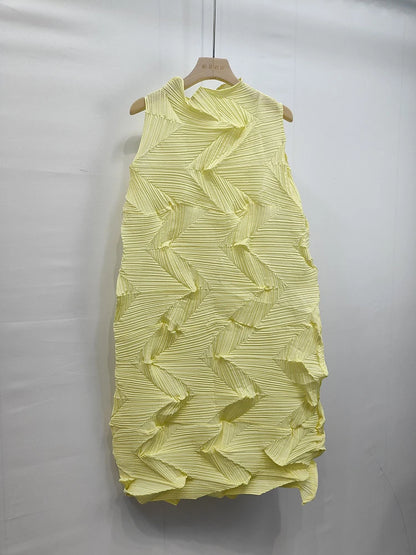 🍒Sleeveless pleated dress for women turtleneck outfit single colour solid fashion smart casual women party wear occasion clothing style 3D fold designer dresses Fashion A Fold