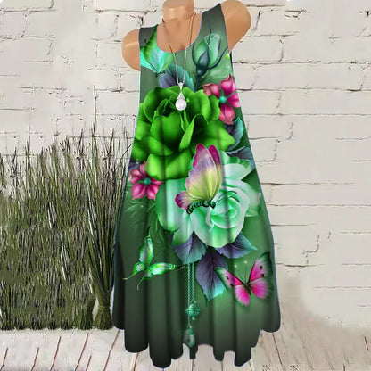 🍒Sleeveless floral print dresses summer beachy casual female short outfit floral fashion wear for women placment print