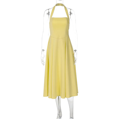 🍒Elegant midaxi dress high waist  sleeveless summer outfit long  backless halter dress feminine clothing party wear fashion