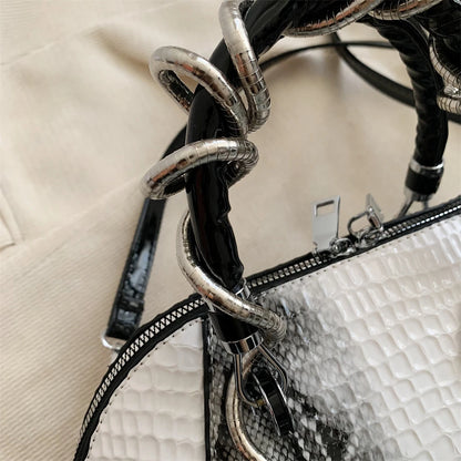 🍒Designer luxury bags for women crocodile pattern grab bag with top-handle hardware wild shoulder crossbody handbag with snake design  Sweet Slippy Snakey