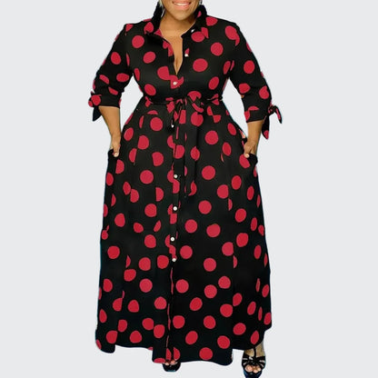 🍒Plus size polka dot dress with sleeves printed high waist outfit maxi dress smart casual women a-line dress  LONGing for this DOTty, PRINT at check out