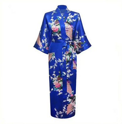 🍒Satin robe women plus size  with flowers peacock print kimono lounge gowns for women bride bridesmaid wedding bathrobe silky nighrwear Sittin' Satin Style