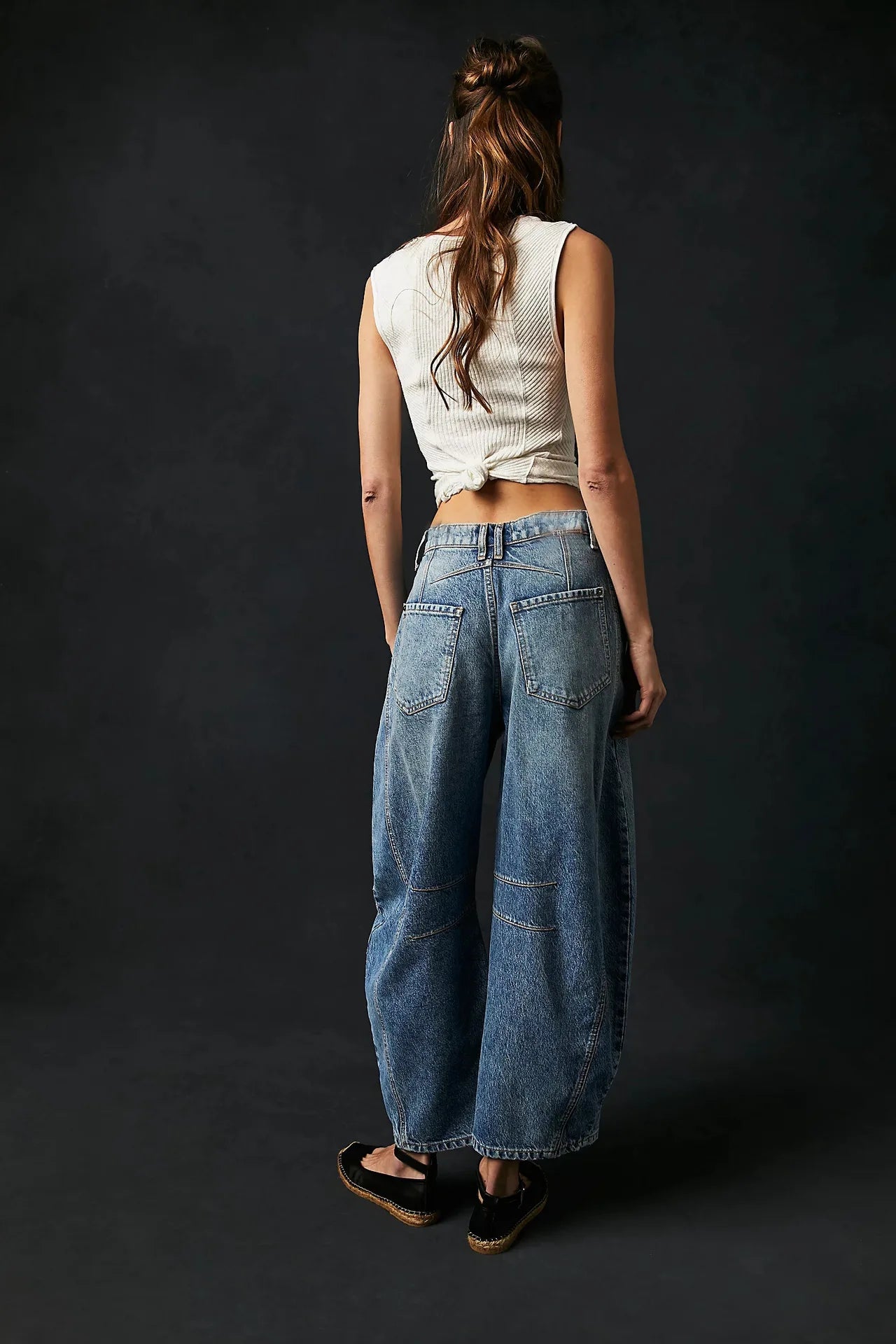 🍒Loose mid waist Jeans bleached denim style full length pants fashion solid colour trousers with pockets casual wear for women Barrels Of Style