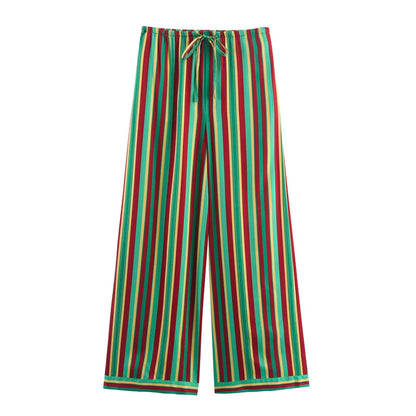 🍒Striped wide leg casual pants women straight stripe drawstring trousers multicolour clothing high Waist smart casual female clothes Look Hot In Peppers