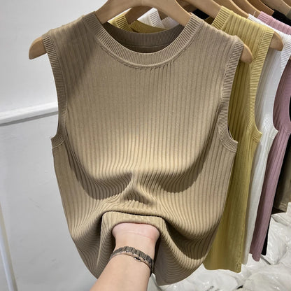 🍒Womens knitted tank tops fine knit vest summer wear for women  o-neck sleeveless t-shirt casual clothing Tank Up Your Tops