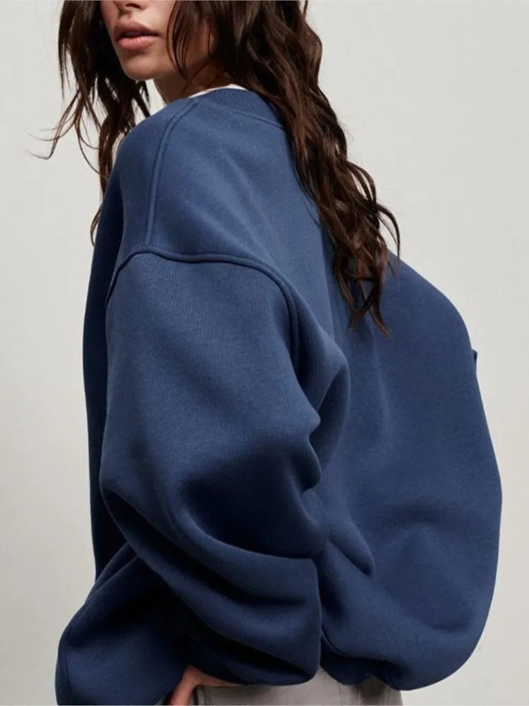 🍒 Oversize sweatshirt solid colour polar fleece tops for women o neck fashion casual wear fashionwear clothing No Sweat Sugar Free Or Sweet