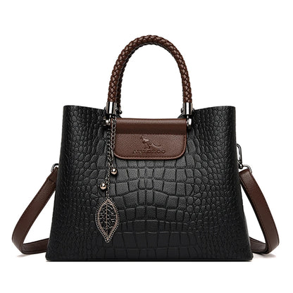 🍒 Crocodile embossed bag crossbody for women female shoulder bag messenger bag grab bag tote bag luxury designer handbags 3 layers Handle A Snap Crocodile
