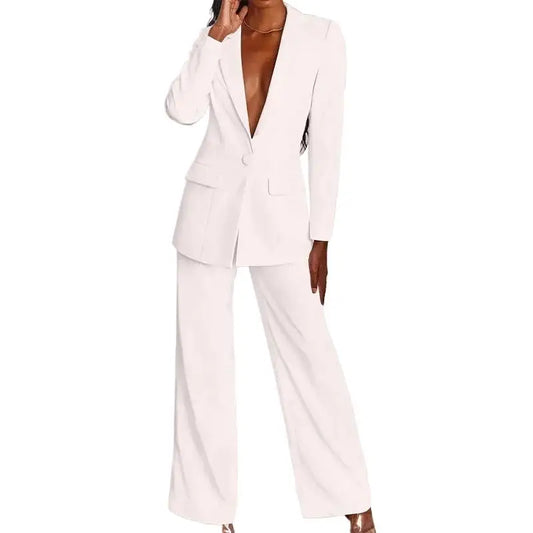 🍒Wide leg trousers and jacket summer pants for women fashion two pieces sets Luxury and elegant blazer and wide leg trouser party occasion wear feel fabulous flambouant flamingo fashion