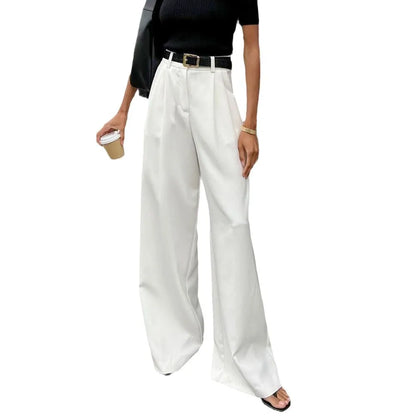 🍒Pure white trousers women high waist wide leg pants smart  casual clothing party occasion wear chic fashion fashion style Be The Cat That Got The Cream