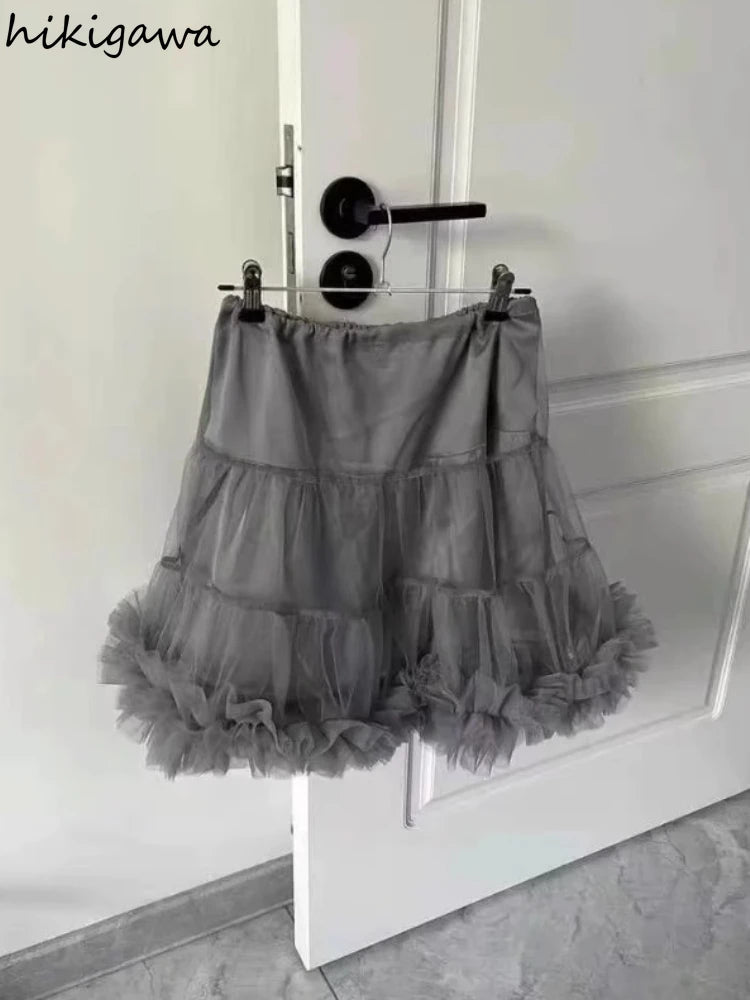 🍒Sweet girl fashion for women high waist a-line mini skirt cute pleated gauze summer clothing  y2k mesh skirts Mesh To Mini Mesh