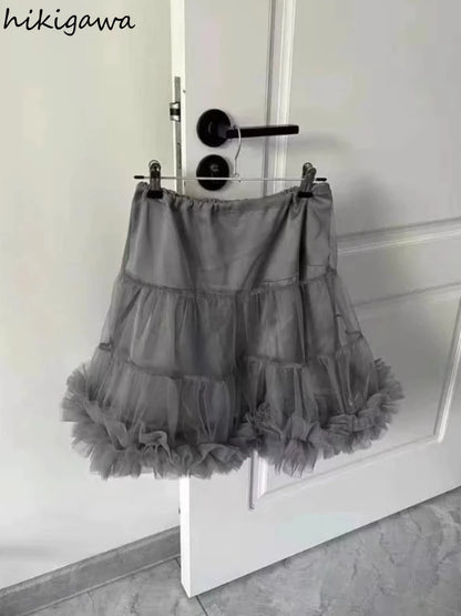 🍒Sweet girl fashion for women high waist a-line mini skirt cute pleated gauze summer clothing  y2k mesh skirts Mesh To Mini Mesh