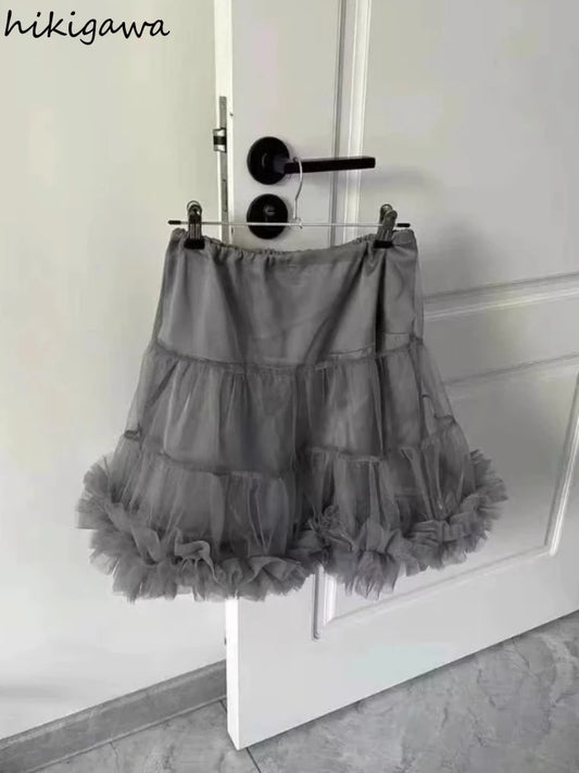 🍒Sweet girl fashion for women high waist a-line mini skirt cute pleated gauze summer clothing  y2k mesh skirts Mesh To Mini Mesh