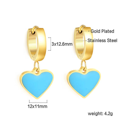 🍒 Stainless Steel Hoop Earrings enamel love heart Women Oil Drip jewelry Blue Black Red dangle drop earrings Always Love Drops