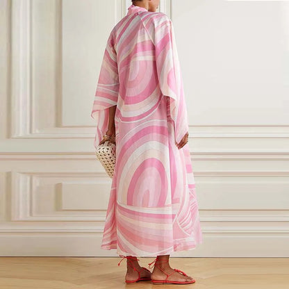 🍒Print loose maxi dress maxi wedding guest o-neck maxi smart casual wear women long sleeve boho beach dress for part occasion wear outfit Get Dressed In A Wisper